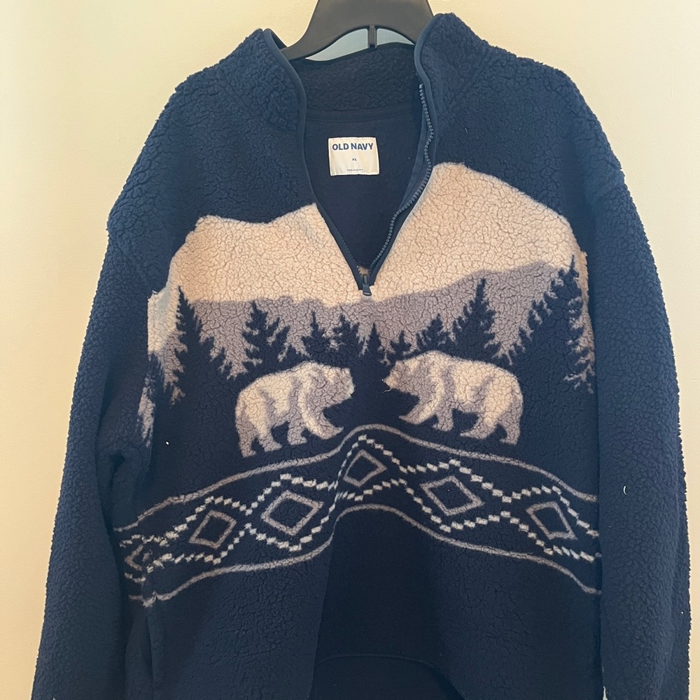 Old Navy Navy Blue Bear Sherpa Quarter Zip
